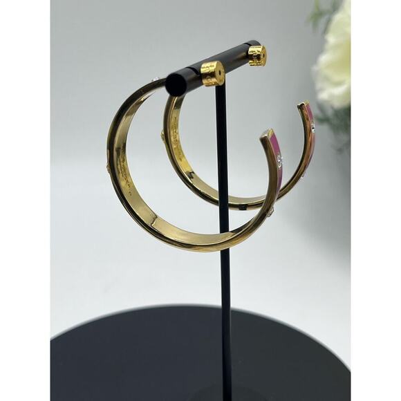 Kurt Geiger Signed Fuchsia Enamel Eagle &‎ Crystal Hoop Post Earrings - Picture 15 of 15